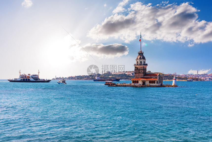 土耳其伊斯坦布尔马拉海的Maidenrsquos塔海岸城市景观纪念碑图片