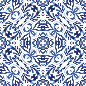 清莱白蓝手和白绘制的瓷砖无缝装饰彩色画型图案蓝和白手绘制的陶瓷无缝装饰彩画型图案西班牙语照明陶瓷制品设计图片