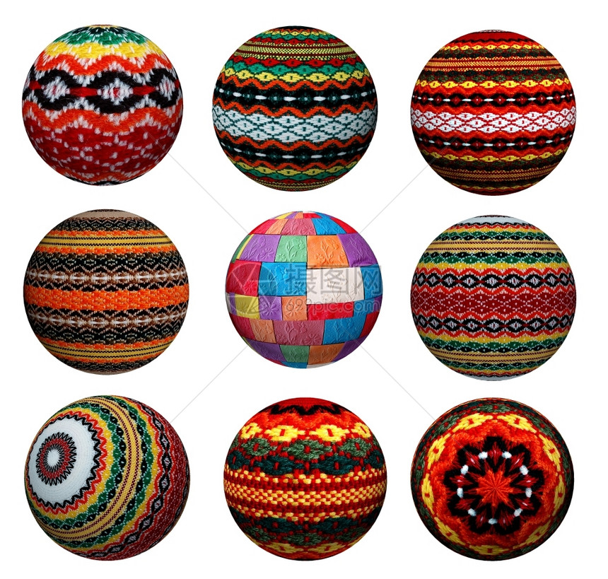领域杂色收集有吸引力的装饰彩色球由适合圣诞节和更多用的织物制成为了图片