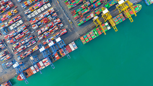 天线国际的航运深海港集装箱船卸公海集箱船商业物流进出口货运空中俯视图图片