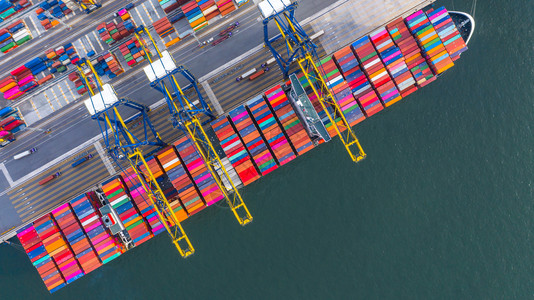 科比后勤航运深海港集装箱船卸公海集箱船商业物流进出口货运空中俯视图图片