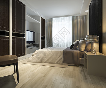3d提供豪华的现代卧室套房电视机配有衣柜和在中行走家具软垫沙发图片