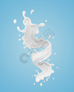 新鲜的波浪状酸奶以螺旋和转动形状的牛奶喷出3D插图图片