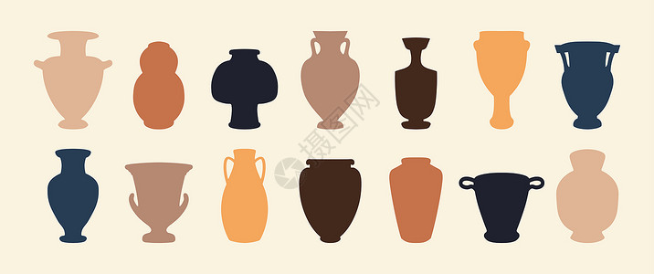 物品陶瓷花瓶旧仿古器皿陶壶装饰元素矢量图碗工具图片