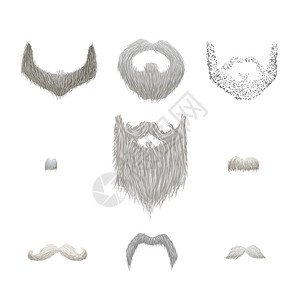 山羊胡下巴造型师一套详细的灰胡子和须在白色的小胡子和须上隔离而成发型设计图片