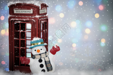 打树花雕像新的雪人打在瀑上电话盒附近放雪复制时间空圣诞快乐AF点选择和制作雪花装饰品微笑设计图片
