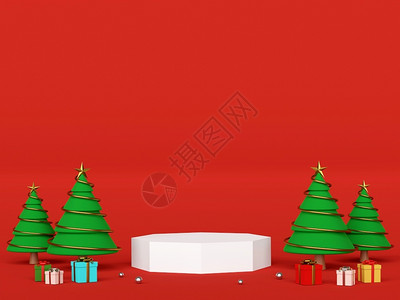 使成为展示派对配圣诞树的讲台场景供产品广告使用3D图片