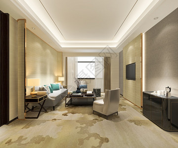 植物3d提供豪华和现代客厅用地毯在套间旅馆阁楼最小的图片