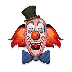 戴礼帽小丑说明设计马戏团小丑头戴帽子红鼻化妆和有趣的头发马戏团小丑脸狂欢伪装派对插画