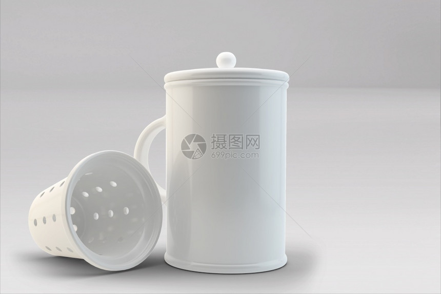 为了帽茶叶或咖啡模板的杯瓷3D插图用于早餐的现实主义孤立茶杯以模拟孤立的现实茶杯店铺图片
