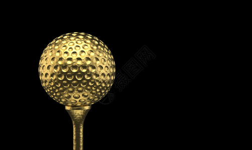 竞赛玩3D以黑色背景隔离的剪切路径将卢苏瑞斯金高尔夫球投在战利品奖上豪华背景图片