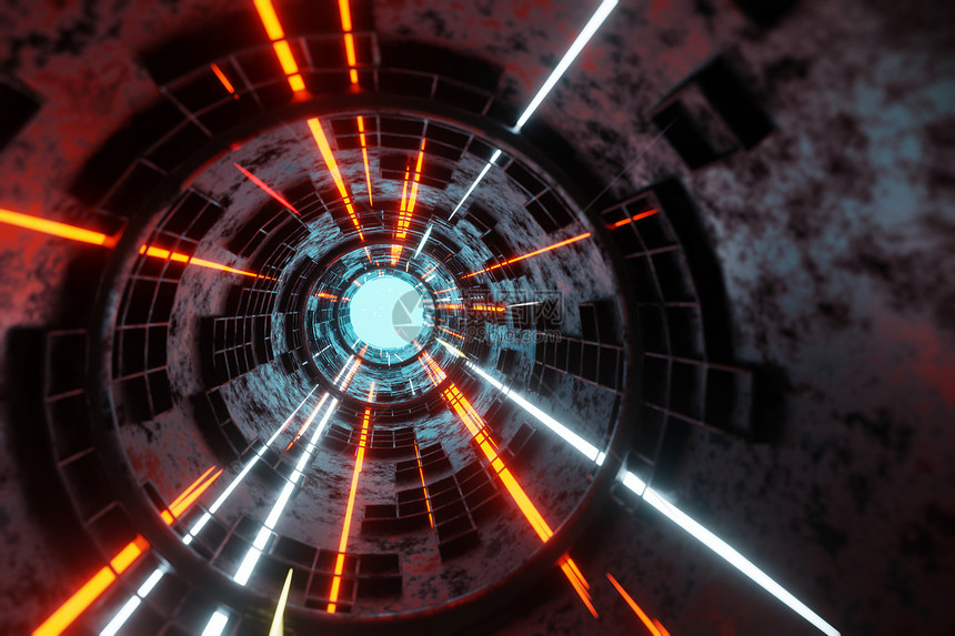 未来派领域科学外星宇宙飞船背景3D投影技术发射等离子体动机管隧道图片