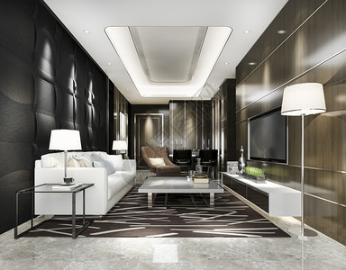 3D为黑色现代餐厅和客提供豪华装饰墙屋干净的图片