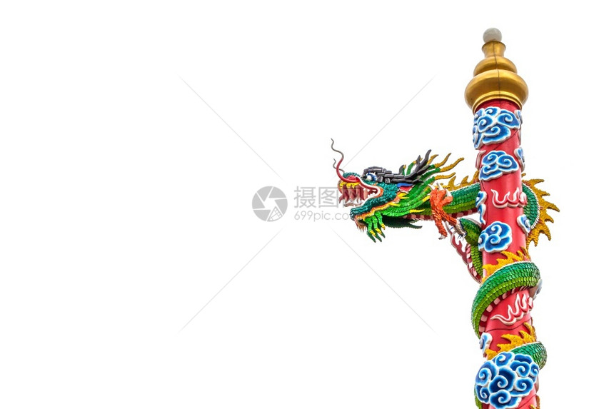 龙环绕红柱白色背景的底金象征传统图片