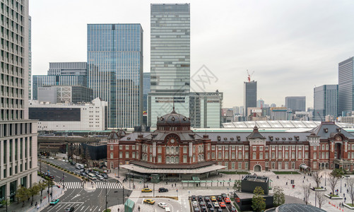 铁路日本东京火车站下午从阳台建筑地标和交通概念的场景东京火车站区图片