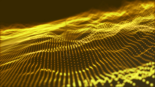 大批数据用户界面抽象的金粒子波未来技术数字据点飞溅动画3D投影背景图片