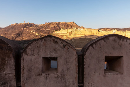 印度斋浦尔阿米墙和安珀堡风景传统的建筑学爬坡道图片