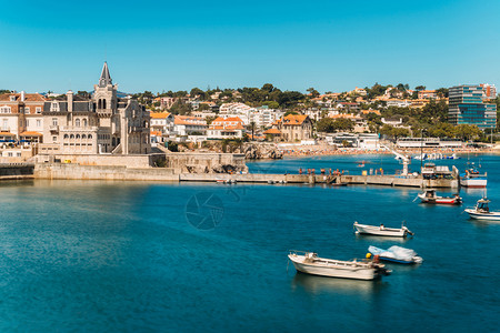 卡斯卡伊斯葡萄牙夏季卡斯伊海滩城镇和码头葡萄牙夏季卡斯伊海滩城镇和码头假期欧洲建造背景