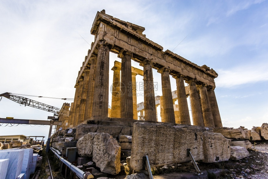 重建希腊雅典Acroopolis巴台农教区的背景形象柱子颜色历史图片