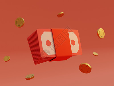 逢赌必赢彩票银行钞红信袋包和金硬币以孤立的背景为商业金融比赛奖得主3D概念图解信封投资设计图片
