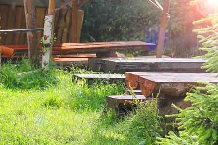 公园凉亭的木桌和长凳野餐表建筑学图片