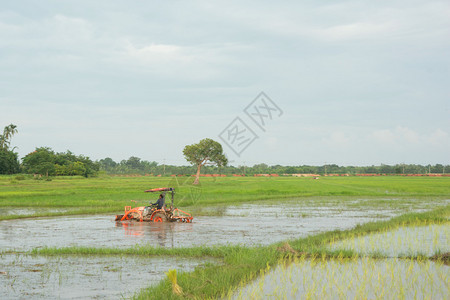 拖拉机在农场耕种田地植收成耕土国家高清图片素材