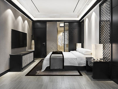 房间3d在风格的酒店提供豪华现代卧室套房扶手椅放松衬衫高清图片素材