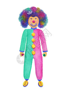 锡林格勒狂欢玩水彩色小丑有趣的配多彩球的花水色插图友好插画