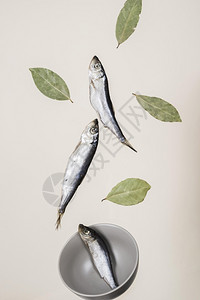 可口树叶带碗的鱼生图片