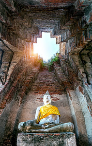 暮泰国Ayutthaya历史公园的佛像老曼谷图片