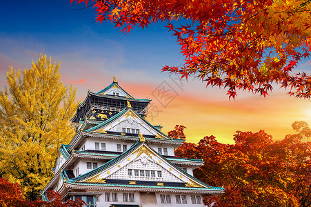 风景亚洲关西日本大阪秋季和城堡图片