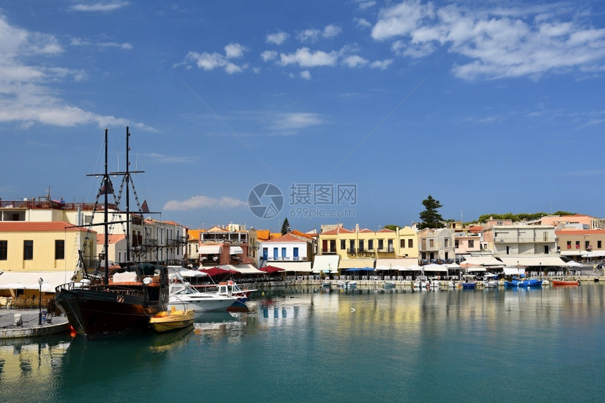 地标海2017年8月日希腊老威尼斯雷钦诺港瑟姆克里特港口图片