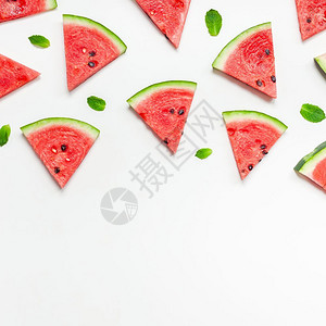 夏日水果西瓜与薄荷叶图片