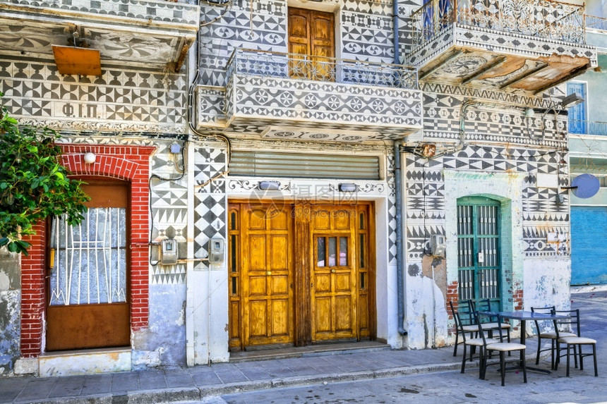 装饰品希腊最美丽的村庄Chios岛独特的传统Pyrgi有装饰房屋东斯波拉德装饰雕刻图片