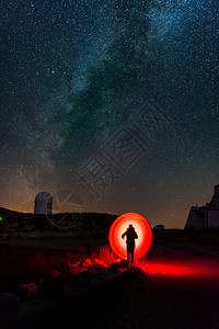 技术夜里在山上闪亮的银色中天文台淋浴高清图片