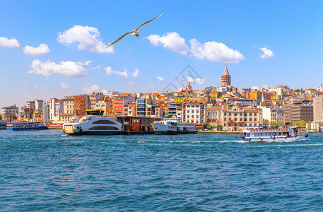 夏天亚洲城市景观土耳其伊斯坦布尔有著名的加拉塔卡科伊区旅游高清图片素材