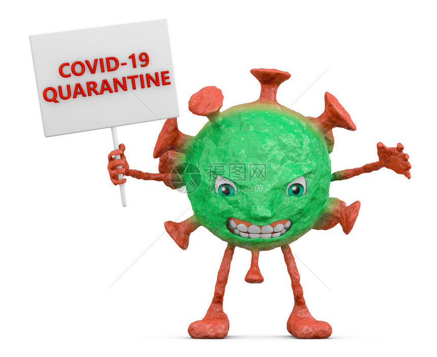 呼吸保护红绿阴日冕带有一个标志刻COVID19QUARANTINE3D的标记图片