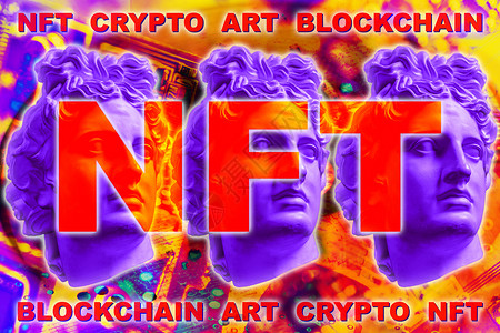 支付版权NFT不可替代币加密艺术概念销售独特收藏品角色区块链资产和数字艺术品的技加密货币和电子商务艺术品市场的未来NFT销售背景图片