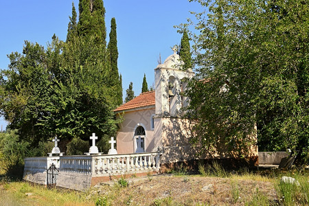 天空镇希腊科孚岛美丽的希腊教堂圣殿CorfuGreece建造图片