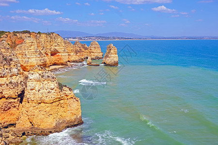 海岸线全景葡萄牙拉各斯PontePiedade自然岩石支撑图片