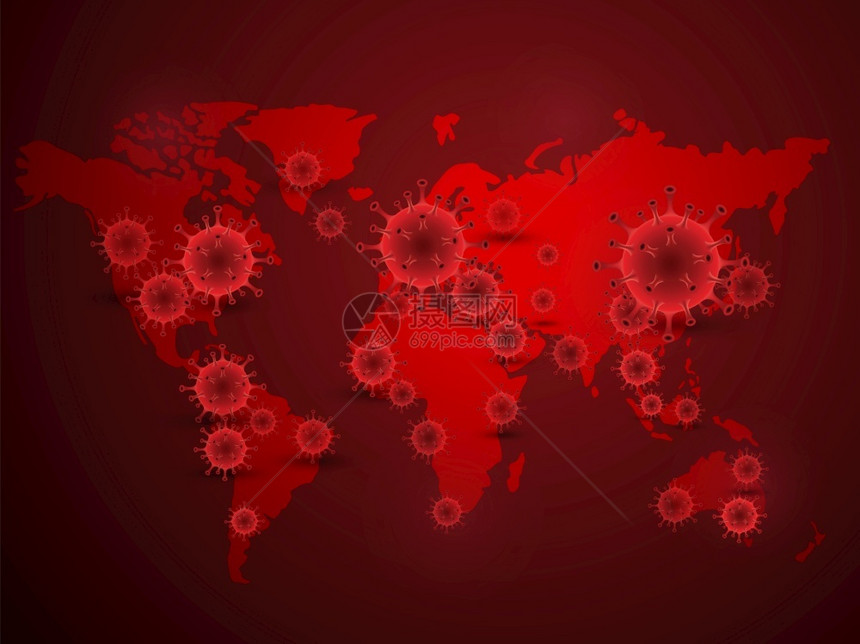医疗的全世界20年全球科罗纳疾状况更新显示冠状在红色背景矢量插图上传播到何地注Covid19确认的病例报告201年大流行图片