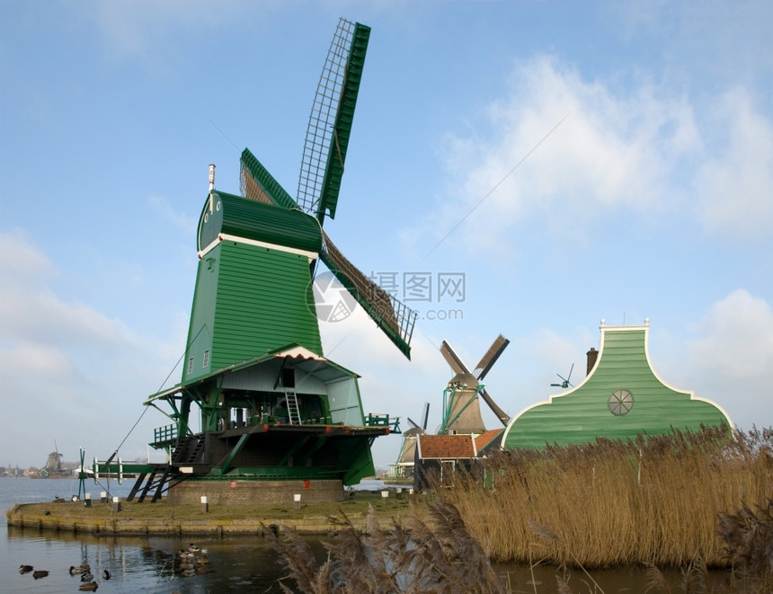 风车历史农业荷兰ZaanseSchans谷村传统杜丘风力机场图片