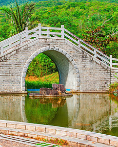 岩石穿过花园池塘桥对面的结石图片