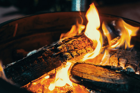 户外火炉燃烧的木材派对高清图片素材