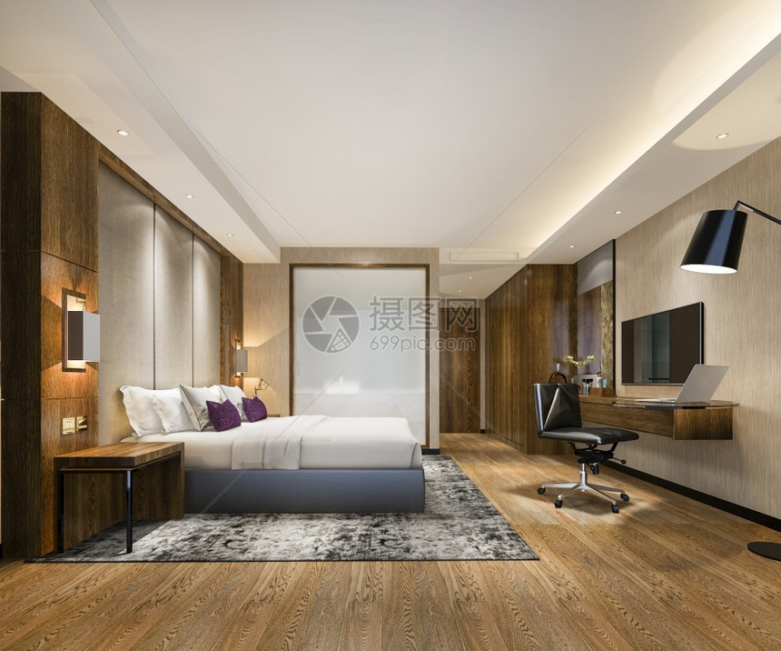 装饰风格地毯家3d提供豪华卧室套房度假村高楼酒店和工作桌图片