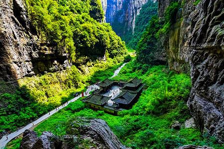 景区精装公寓景区旅游ChongqingWulong古老旅馆自然桥行背景