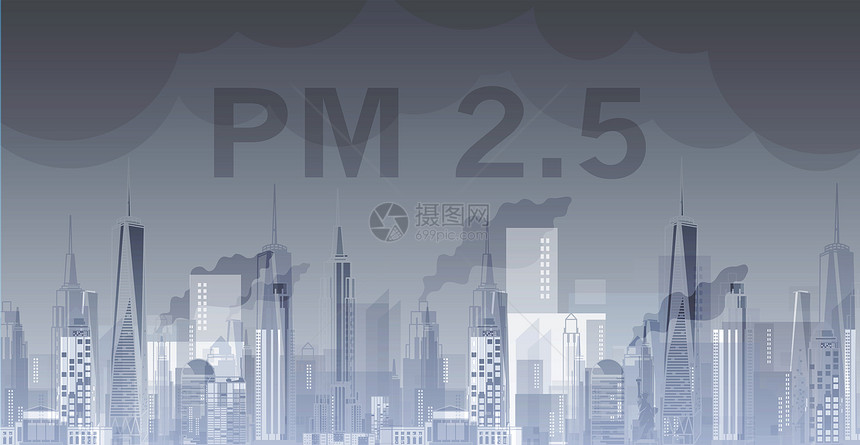 向量PM25城市背景建筑中的PM25配有现代图画供网络杂志或海报矢量设计使用工业的空气图片