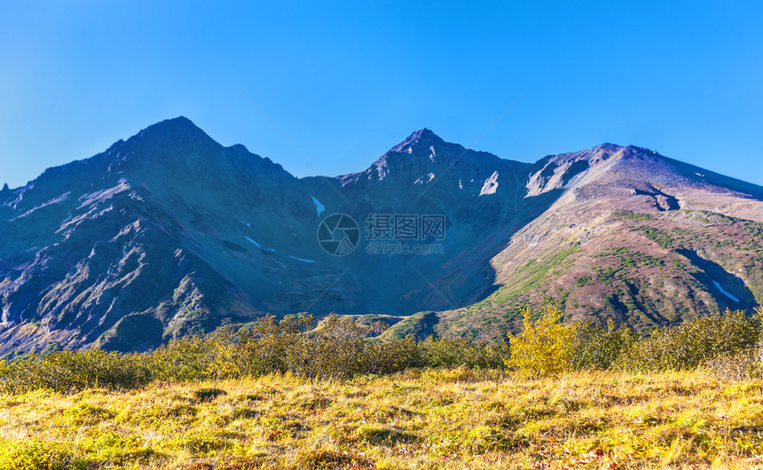 假期秋天在堪察卡岛的瓦奇热兹火山坑绿地开幕图片