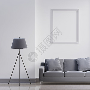 品牌沙发画册三条腿电灯和大理石墙壁3D楼三维图案的空画框以图示显缩写图象插示片蓝色的复制正方形设计图片