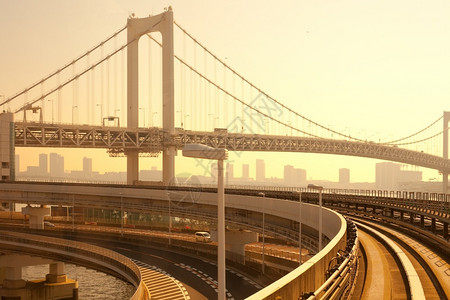 城市的本州从日洪苏康东区京小田的悠里卡美单轨线进入彩虹桥亚洲图片
